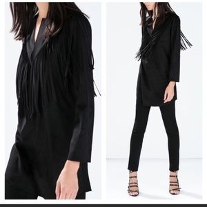 Zara black faux suede fringe tunic